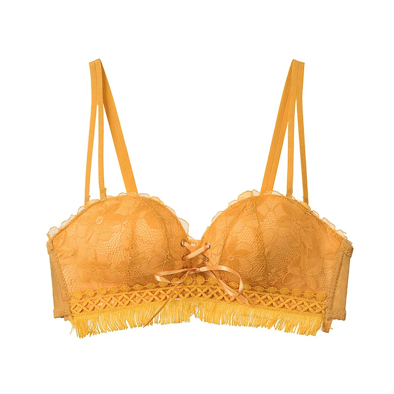 Brassiere Front Bandage Lingerie Femme Push Up Lace Strapless Adjustable Bra Cozy Soft Breast Cover Tassel Top Womens Underwear