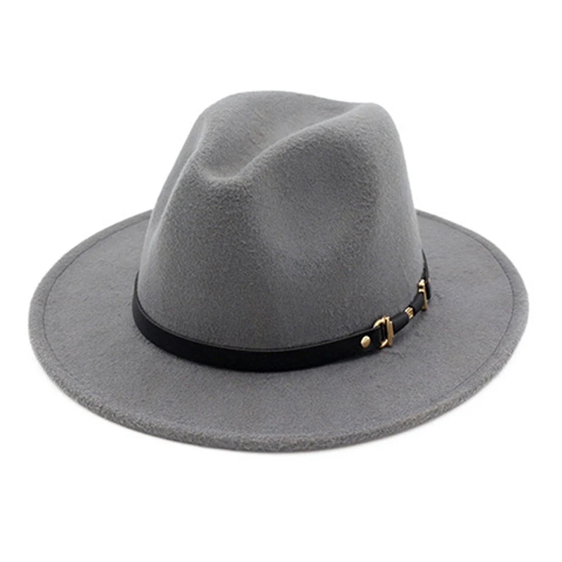 YOYOCORN  Wide Brim Simple Church Derby Top Hat Panama Solid Color Felt Fedoras Hat for Men Women artificial wool Blend Jazz Cap