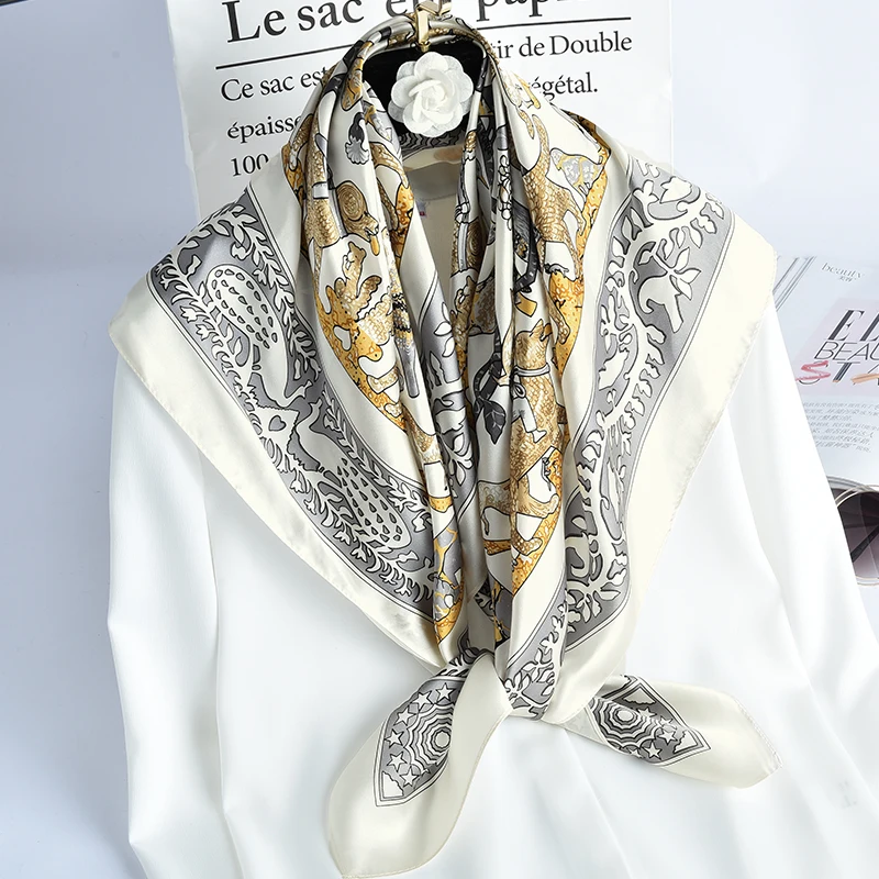 Bufanda cuadrada de seda 100% Natural para Mujer, pañuelo de seda estampado Real, pañuelo grande de seda pura, Foulard femenino de 88x88cm