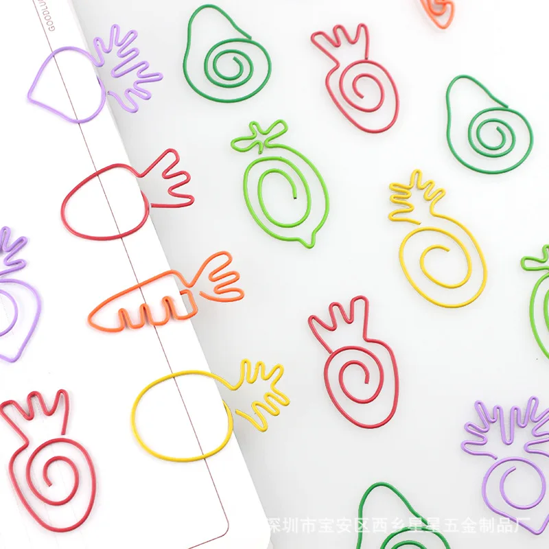 100Pcs Cartoon Cute Paperclip Carrot Lemon Avocado Pineapple Shape Note Paper Clip Office Stationery