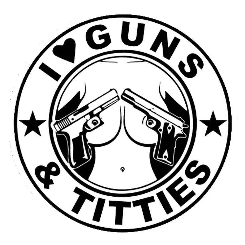 

Hottest Station LOVE GUNS AND TITTIES Car Sticker Waterproof Cover Scratches Motorcycle Window Stickers PVC 15cm X 15cm