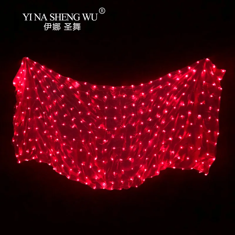 Múa Bụng LED Lụa Veil 100% Lụa 4 Màu LEDBelly Vũ Đạo Diễn Sân Khấu Đạo Cụ Múa Bụng Phụ Kiện Đèn LED Mạng Che Mặt 4 kích Thước 1Pc