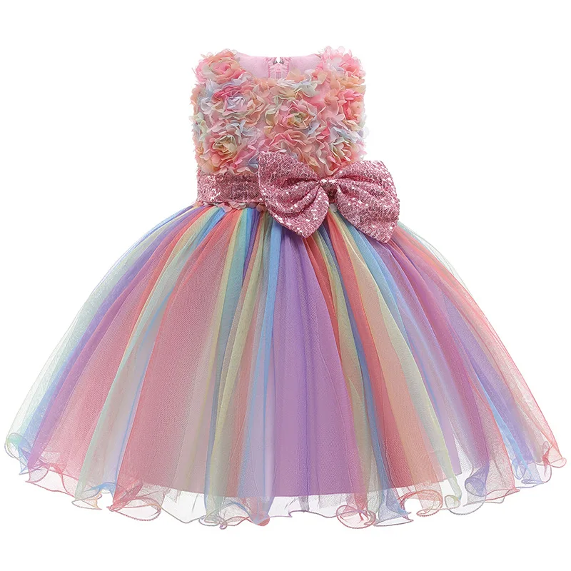 Christmas Princess Flower Girl Dress SummerTutu Wedding Birthday Party Dresses For Girls bowknot dress Children Party Vestido