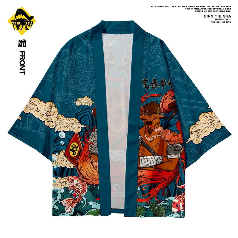 Disfraz de samurái Haori Obi para hombre, Kimono de playa, cárdigan, ropa de calle, chaqueta Yukata, XS-6XL de gran tamaño