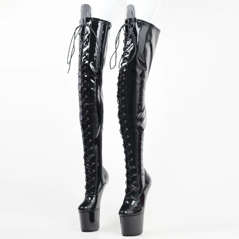 JIALUOWEI 20CM tacco alto Fetish heelless gothic lace-up platform hoof ballet patent boots EU36-46