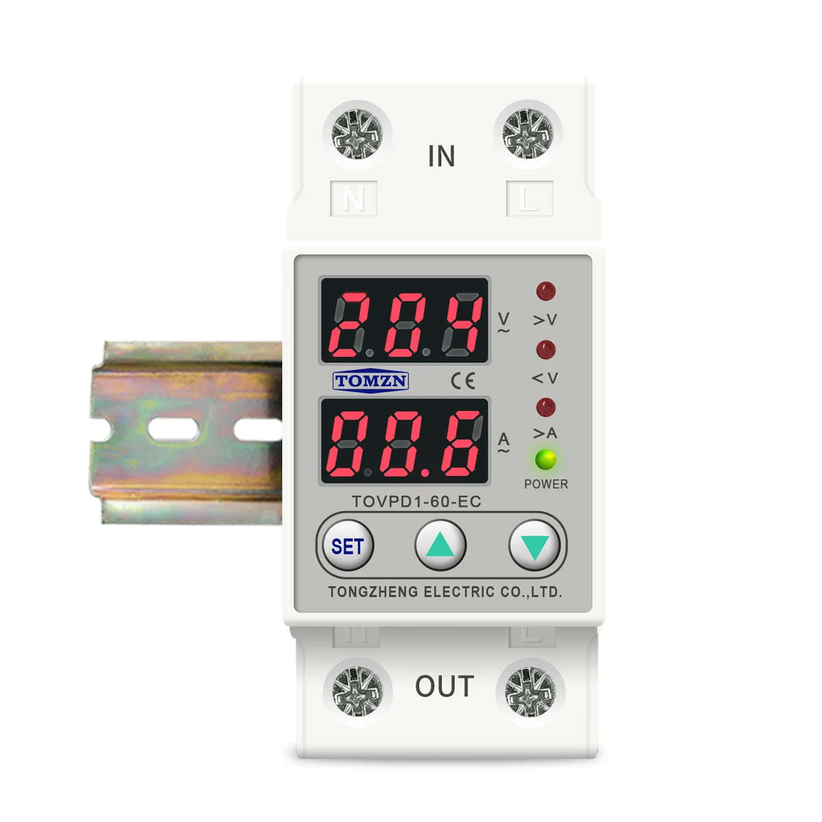 Doppio display a LED su guida Din regolabile da sovratensione corrente Dispositivo di protezione Relè di protezione 230 V TOMZN TOVPD1-63-EC