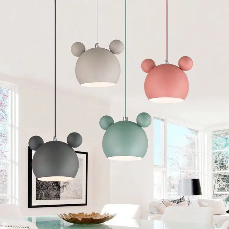 Creative Mickey chandelier wall lamp Nordic modern colorful macaron hanging lamp, children's room restaurant decoration lampE27