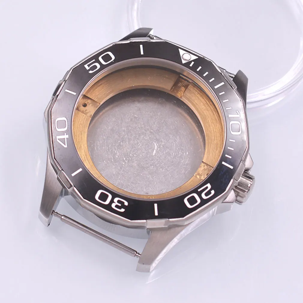 44mm Sapphire Glass fit ETA2836 Miyota 8205 8215 Black ceramics Bezel Watch Case