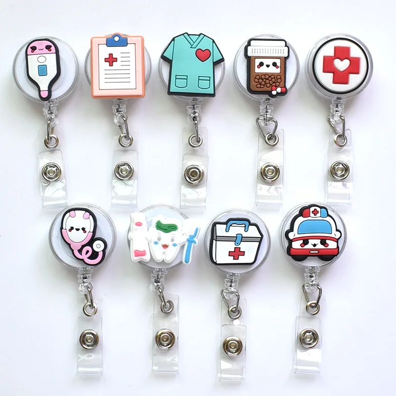 New Nurse Doctor Retractable Badge Reel with Horizontal Style Aluminum ID Business Card Work Card Badge Holder Office Supplies