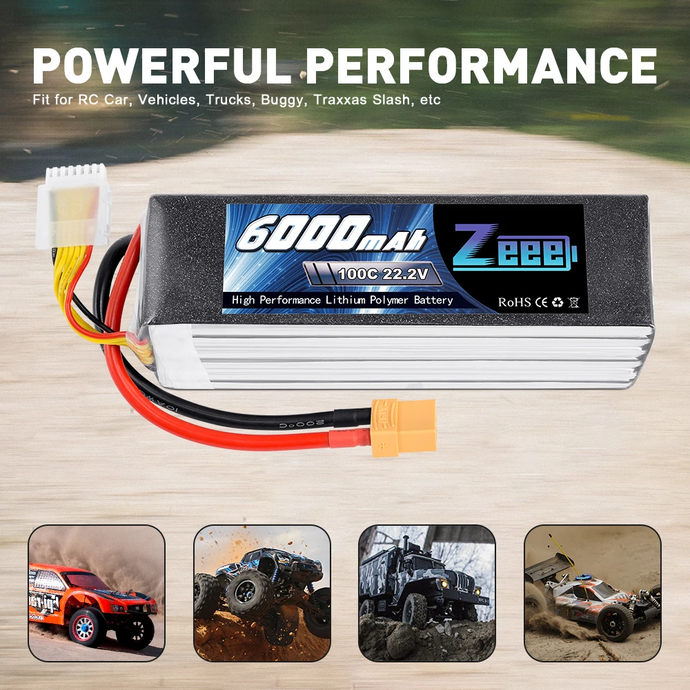 Zeee 6S Lipo Battery 22.2V 6000mAh 100C RC Battery XT90 Plug for Racing FPV Drone Helicopter Car Boat Truck RC Lipo Models Parts