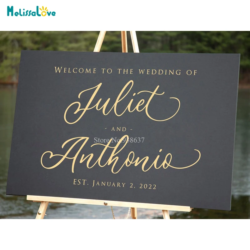 Custom Cursive Font Wedding Decal Personalized Name and Date Sticker Welcome Sign Removable Vinyl Board Stickers BB630