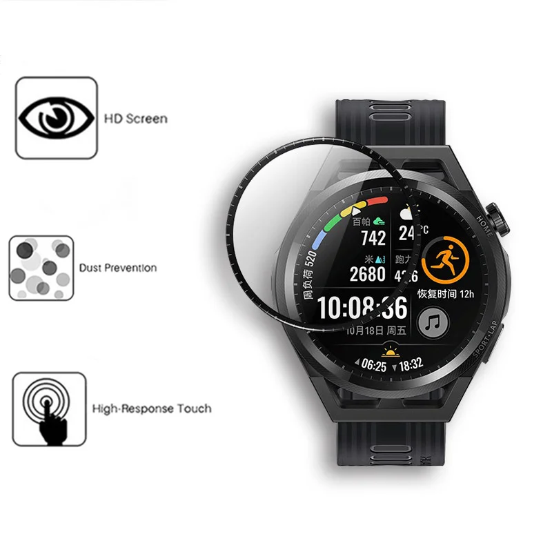 2 pçs borda curvada cobertura completa capa de película protetora macia para o relógio huawei gt runner relógio inteligente protetor de tela (não vidro)