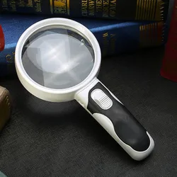 20X Optical Magnifying Glass With LED Lights Diameter 80mm Handheld Backlit Magnifier For Reading Lupa