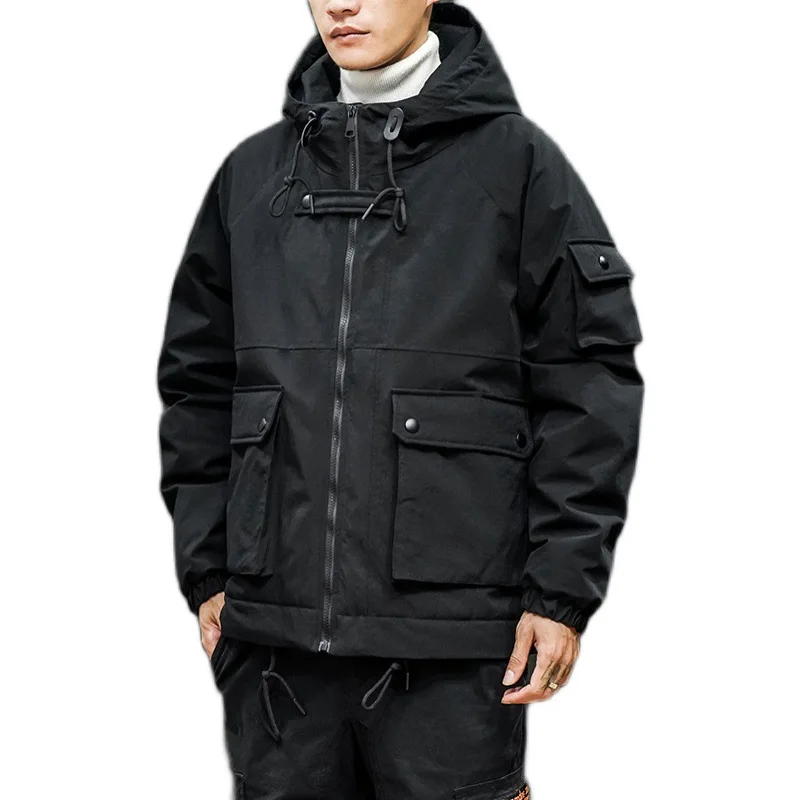 Casaco de inverno com capuz parkas seda-como algodão quente casual parkas jaquetas masculino solto inverno ao ar livre streetwear roupas masculinas