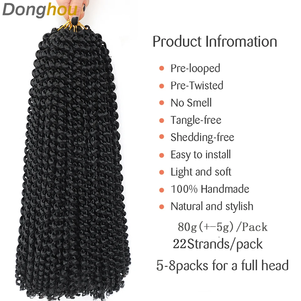 Cheveux synthétiques ondulés au crochet Passion Twist de printemps, cheveux noirs doux pré-étirés au crochet bohème