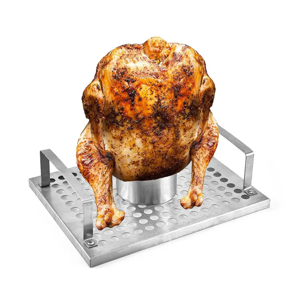 BBQ Roasting Holder Grill Stainless Steel Beer Can Chicken Roaster Rack Outdoors Camping Picnic Barbecue Grill Portable