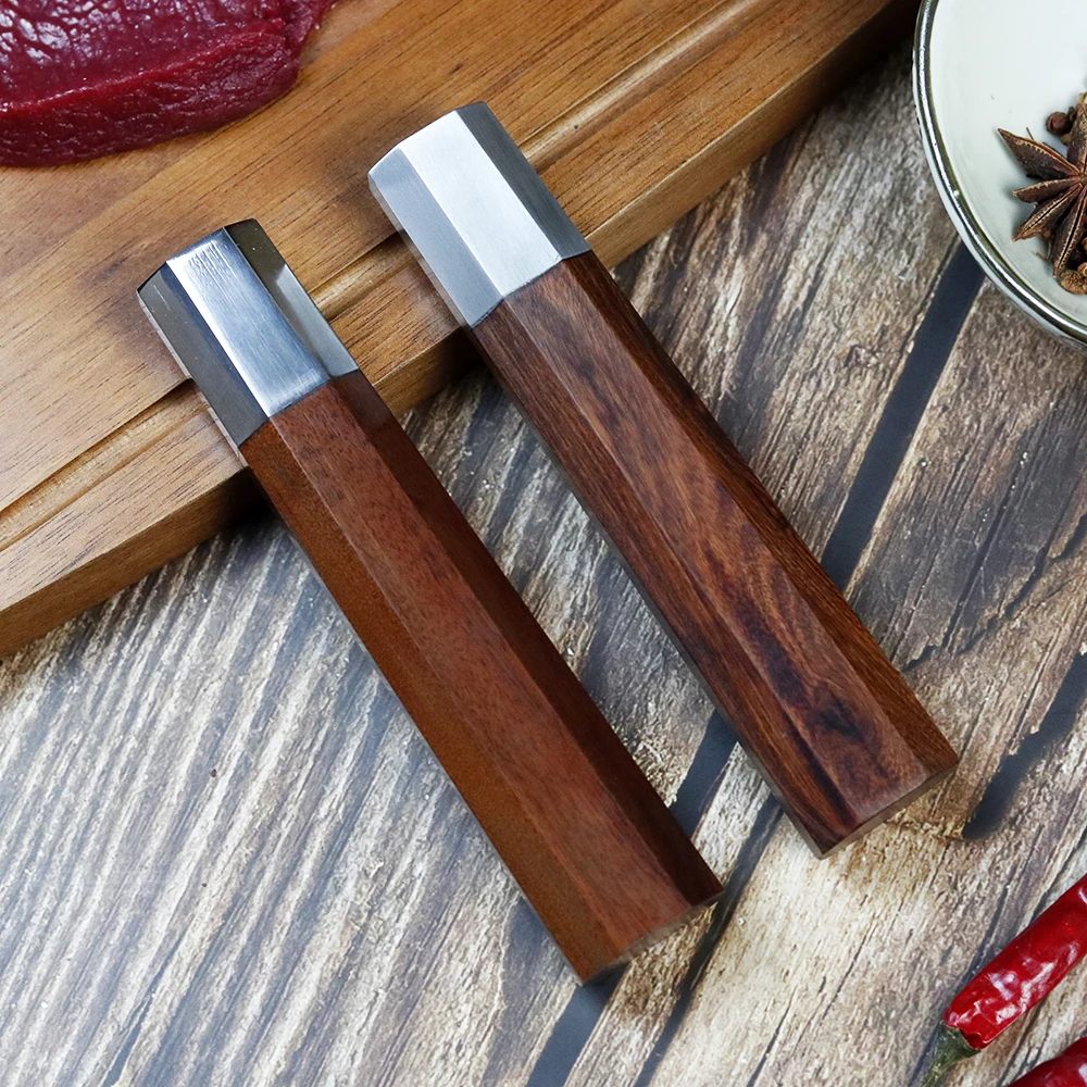 Natural wooden home kitchen DIY semi-finished Damascus kitchen knife with octagonal handle