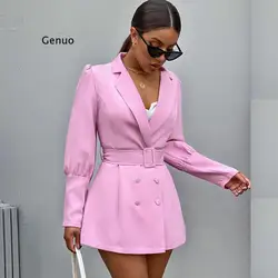 Purple Sexy Deep V Neck Full Sleeve Bazers Women Double Breasted With Sashes Outerwear Autumn Winter Business Office Lady Blazer