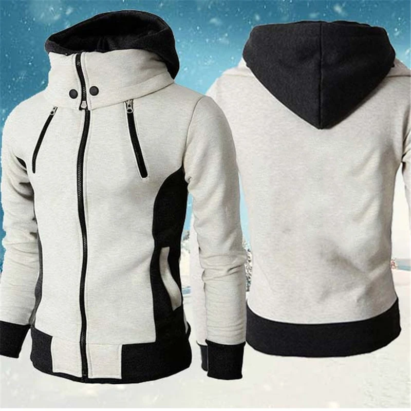 Autumn Winter Mens Oversized Sweatshirts Jackets Casual Fleece Coats Solid Color Male Sportswear Scarf Collar Sliming Jacket