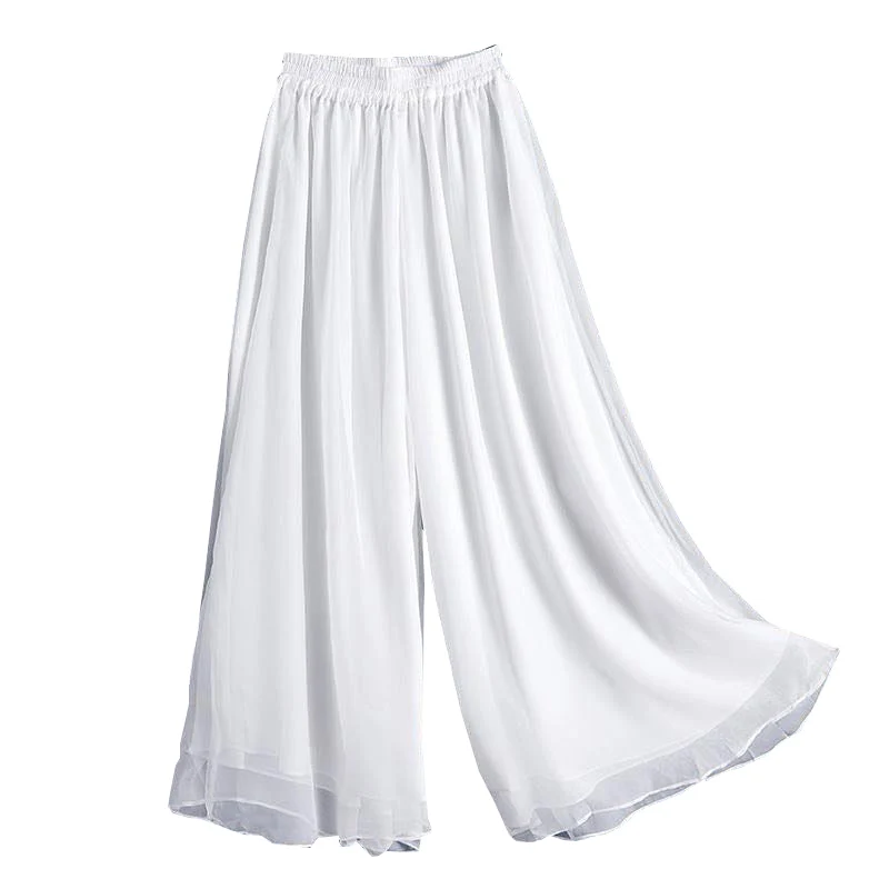 New Summer Casual Pants Female White Drape Chiffon Wide-Leg Pants Women Loose Oversize 4XL High Waist Slim Trousers Skirt Lady