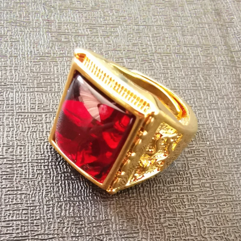 Charmhouse Gold Color Rings for Man Hugh Wide Square Red Stone Finger Ring Adjustable Anillo Bague Homme Anel Trendy Jewelry