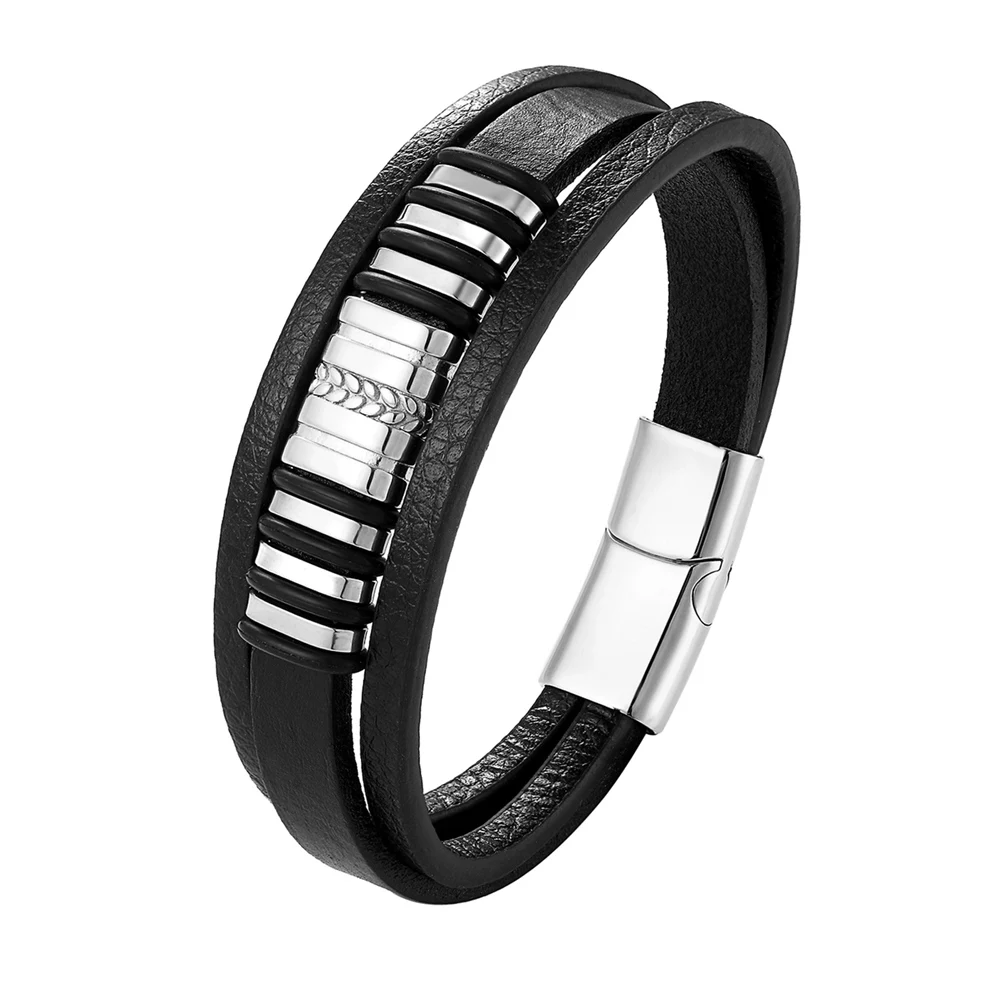 Moda modello irregolare forma moda uomo bracciale in pelle in acciaio inossidabile classico per ragazzi belli regalo di compleanno Pulseira