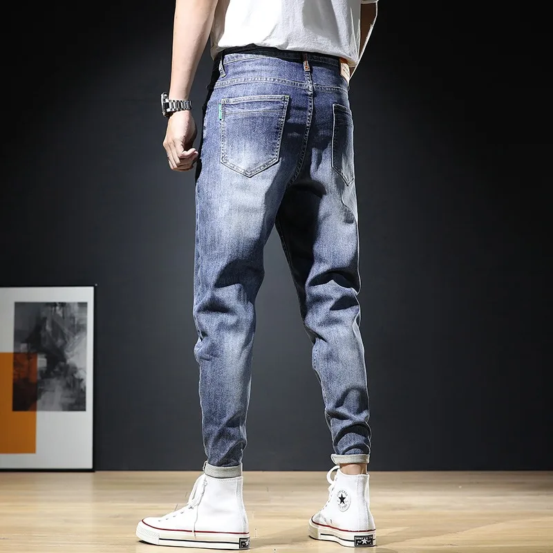Summer Men Ripped Jeans Ankle-Length Pants pantalones hombre Streetwear Casual Blue Regular Jean Mens Clothing Denim Trousers