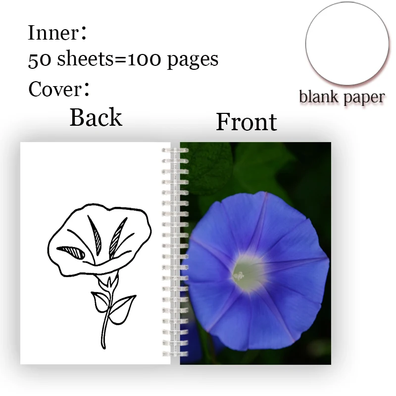 Morning Glory Spiral Notebook Inspirational Plant Ipomoea Nil Flower Notepad Chinese Ink Wash Painting Sketch Book Blank Page