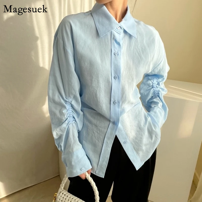 

Chic Single-breasted Cotton Shirt Women Autumn Long Sleeve Solid Loose Women Blouses Casual Shirts Lapel Office Lady Tops 15867