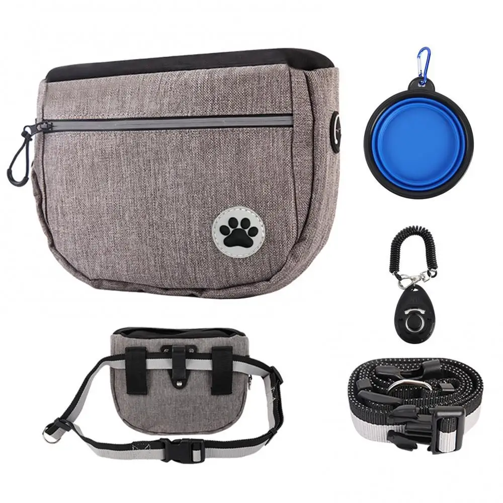 Dog Treat Pouch Oxford Cloth Pet Training Bag with Adjustable Waist Belt Dog Bowl Training Clicker Outdoor Dog Training Set