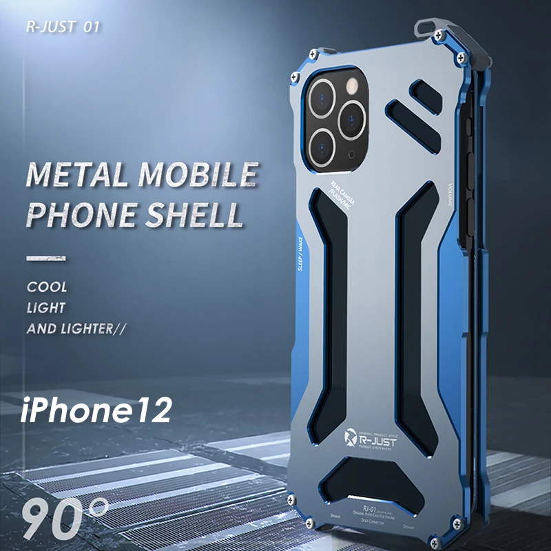 R-JUST-Aluminum Case for iPhone, CNC Armor Shell, Metal Protection, Phone Cover, Anti-Drop, 15 14, 13, 12 Pro Max