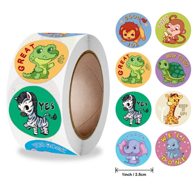 100/500pcs Reward Sticker for Kids Cartoon Dinosaur Animal Cute Pattern 1 inch School Teacher Supplies Child Sticker