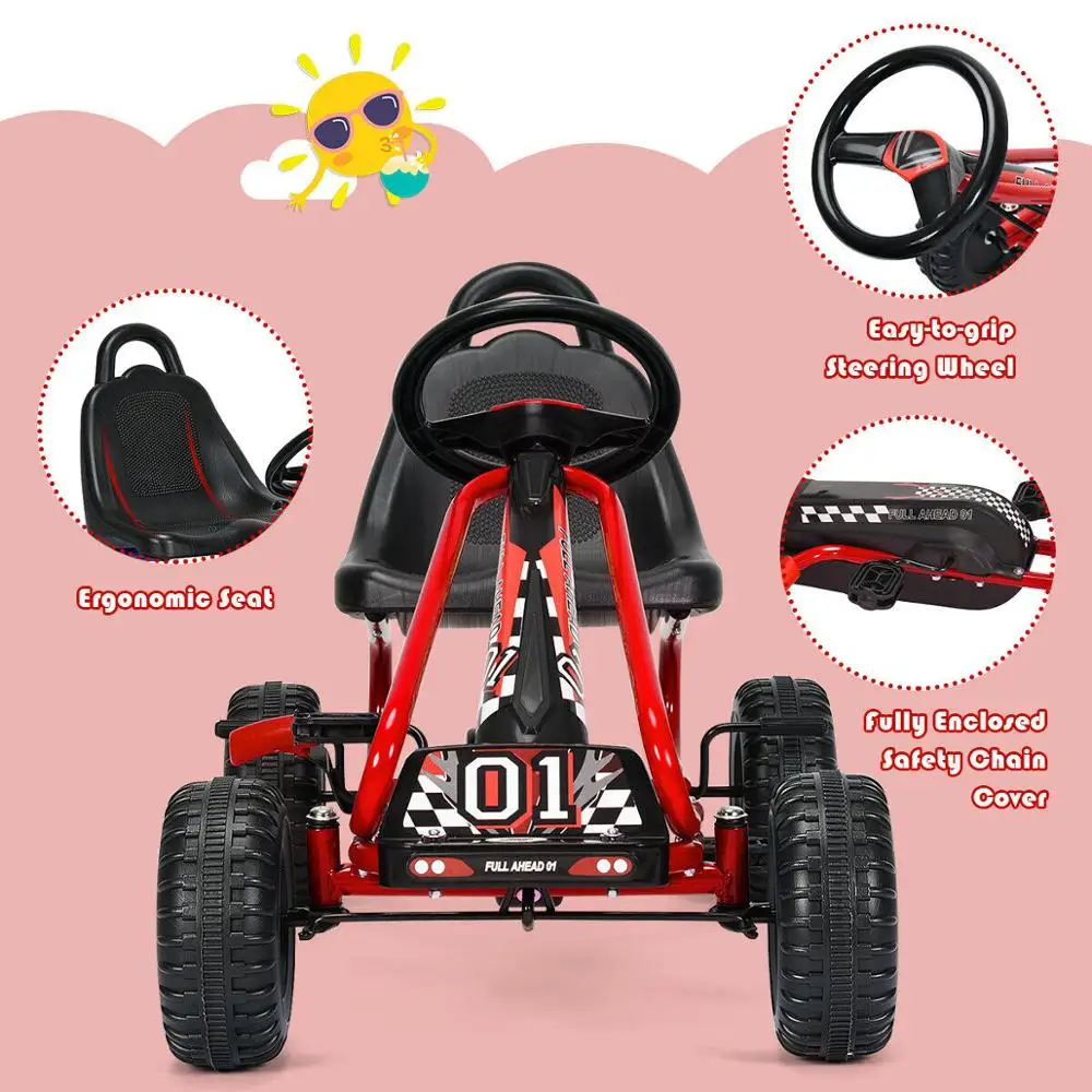 Kinder Pedal Go-Kart 4 Rad Fahrt Auf Spielzeug w/Einstellbare Sitz & Handbremse