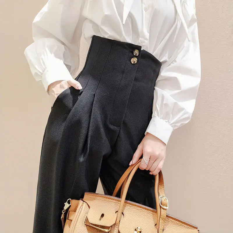 

Autumn High Waist Suit Pants Women's Slimming Harem Pants Cropped Black Pants Female England Style Capris Trousers Women Fashion