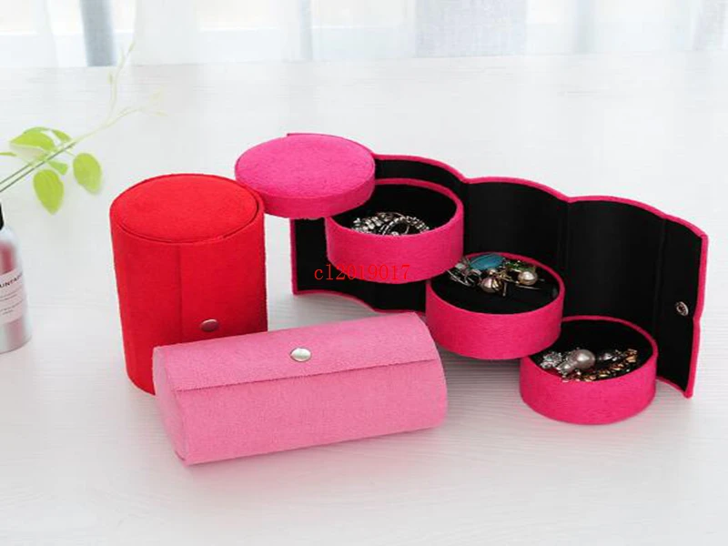 Flannelette cylinder three-layer jewelry box antique jewelry box