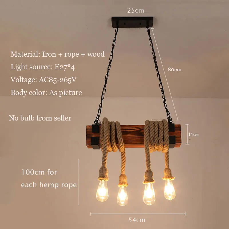 Imagem -05 - Retro Industrial Wood Chandelier Sala de Jantar Iluminação Bar Cafe Bar Lâmpada Pingente de Corda de Cânhamo E27 Hanging Lamp Ajustável