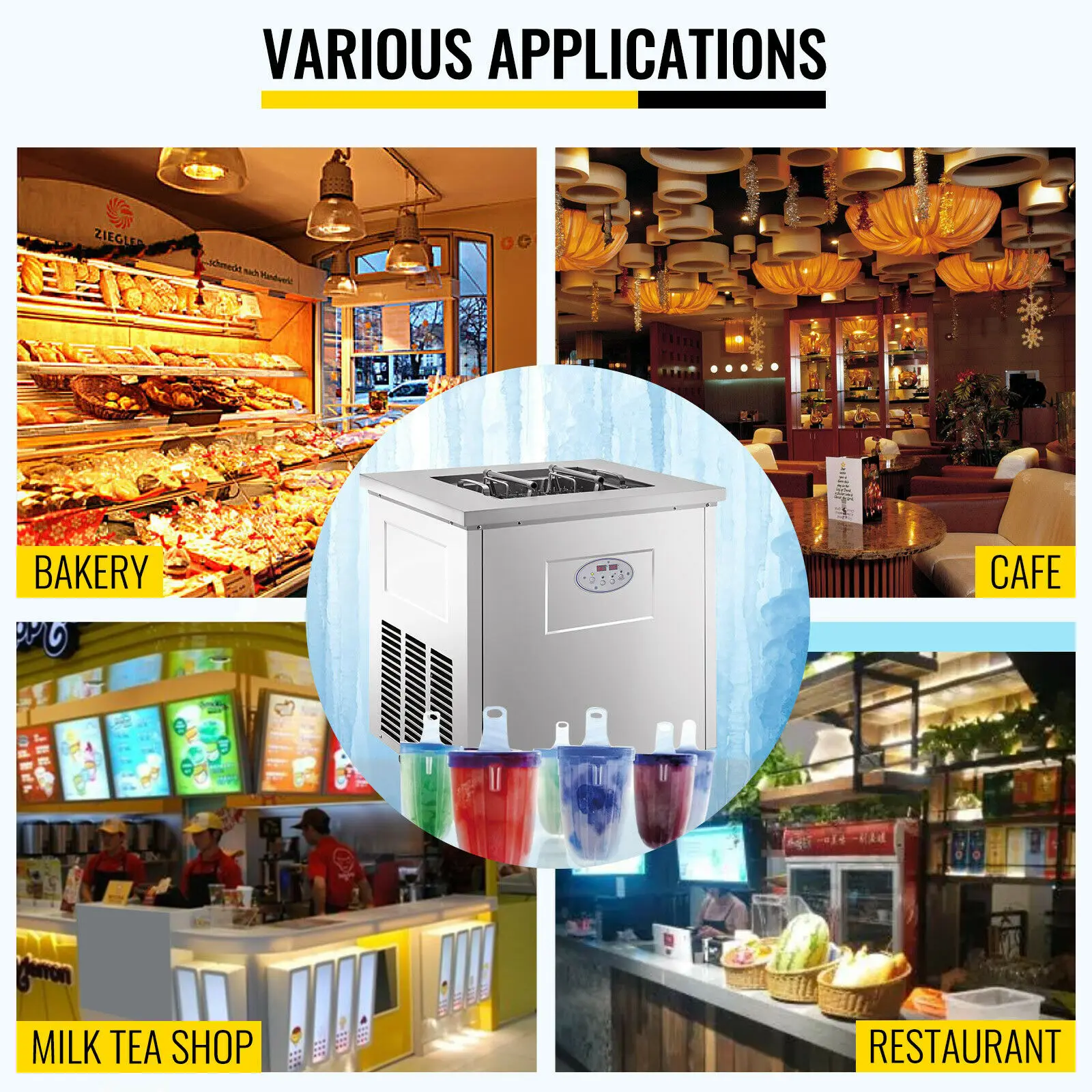 VEVOR 40 قطعة ماكينة صنع الآيس كريم الكهربائية مع ضاغط الثلاجة آلة المصاصة الفولاذ المقاوم للصدأ الزبادي الحليب التجاري