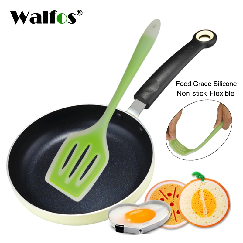 Walfos Nonstick Silicone Slotted Turners Pot Shovel Cooking Spatula Fried Shovel Flexible Silicone Frying Pan Turner Spatula
