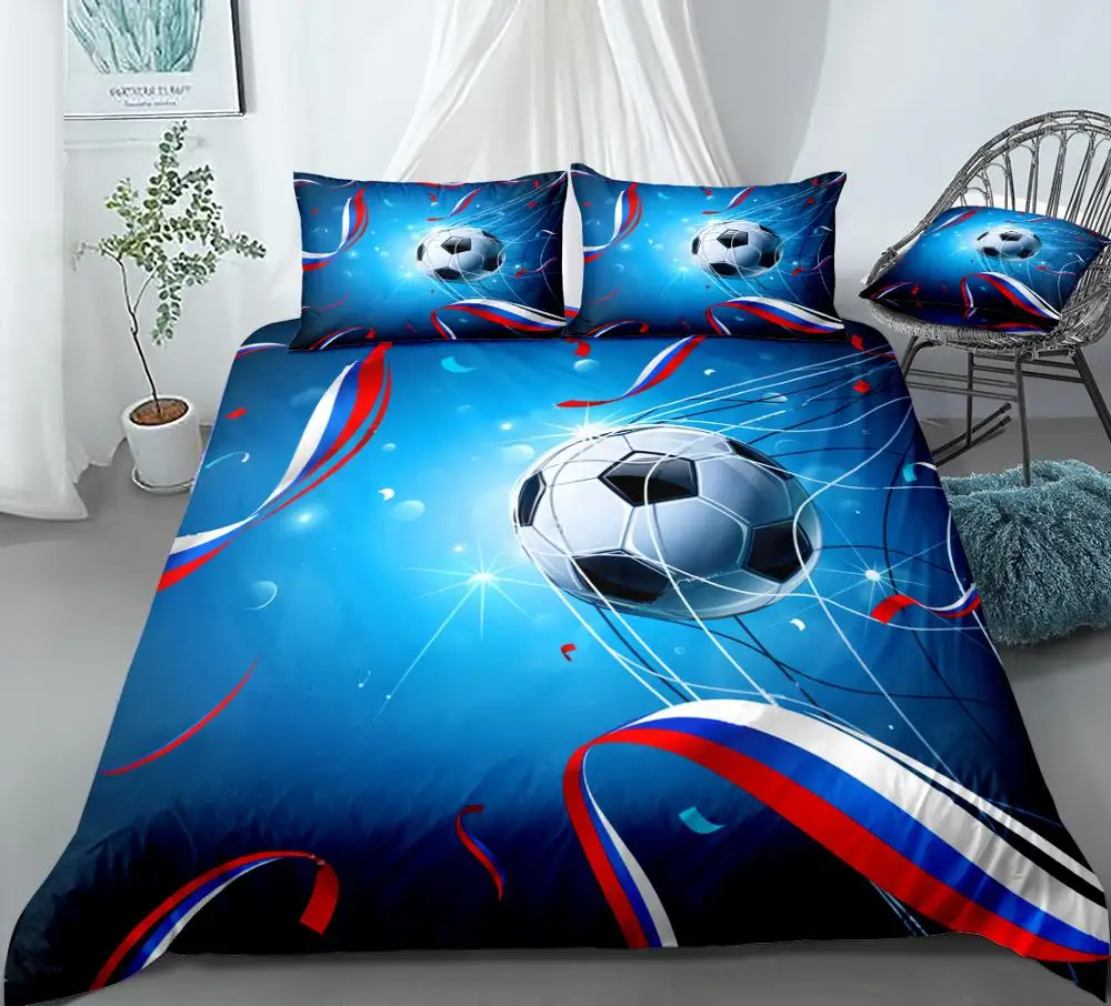 3D Soccer Ball Duvet Cover Set Flag of Russia and Confetti Bedding Kids Boys Teens Sports Quilt Cover Football Queen Dropship