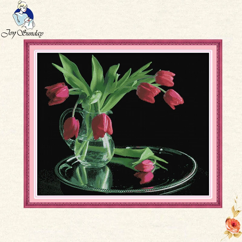 Beautiful tulip Counted DIY Cross Stitch kits , Full Embroidery Handwork Needlework Set, Home Decoration Send Accessory Tools