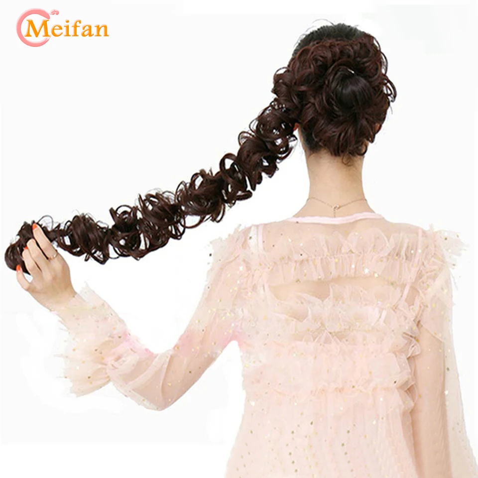 MEIFAN Synthetic Short Curly Chignon Hair Bun Elastic Rubber Band Drawstring Updo Hair Buns Wig Clip In Ponytail Hair Extension