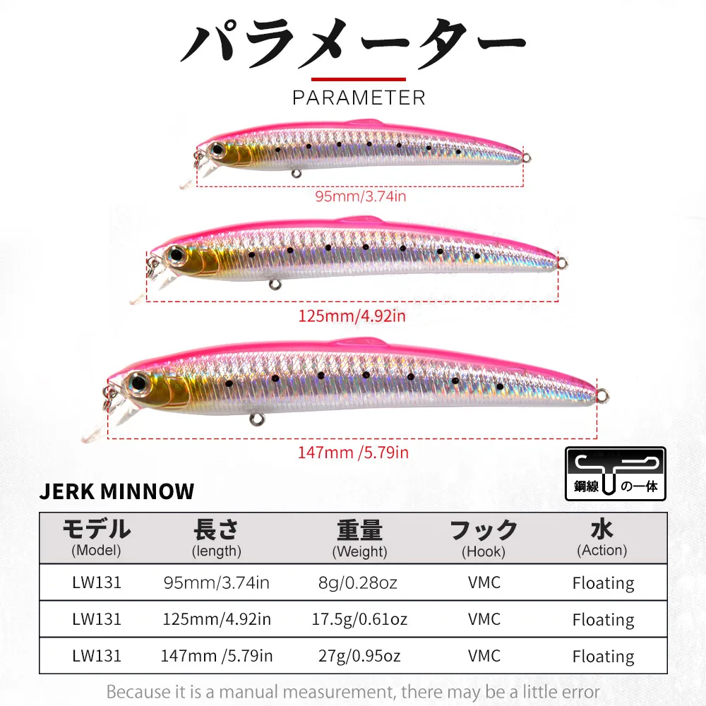 Hunthouse Smith Saruna Minnow Fishing Lure Flexible Floating Jerkbait Hard Bait Wobbler 95/125/147mm Sea Pike Bass Fish Tackle