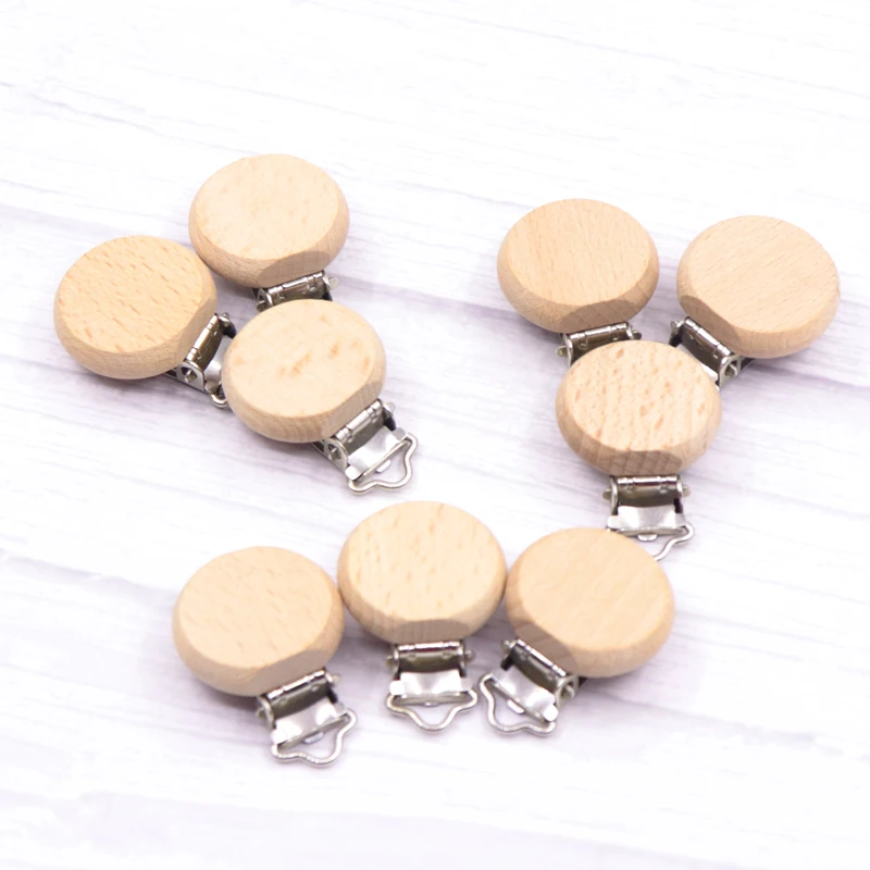 5pc Wooden Baby Pacifier Holder Metal clip beech Baby Pacifier clips chain accessories BPA free wooden teether Chilren Goods Toy