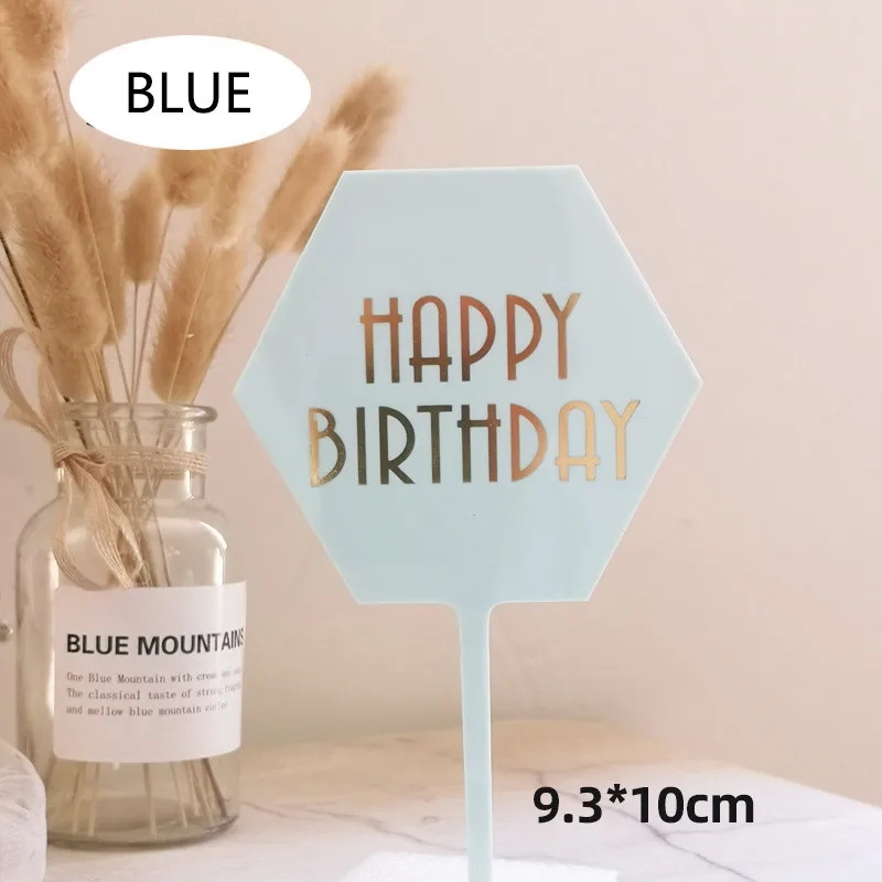 New Birthday Cake Topper Acrylic Baking Dessert Cupcake decorations happy birthday party kids Baby Shower Cake Top Flag Supplies