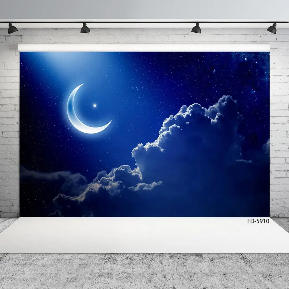 Starry Sky Moon Dark Clouds Photo Backdrop Vinyl Cloth Fond Background for Children Baby Portrait Photobooth Photography Props