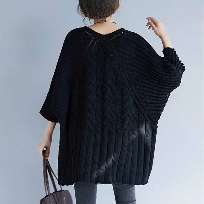 Suéter de malha batwing grande para mulheres, pulôver vintage solto, tops para mulheres, roupas novas, outono e inverno, 2023