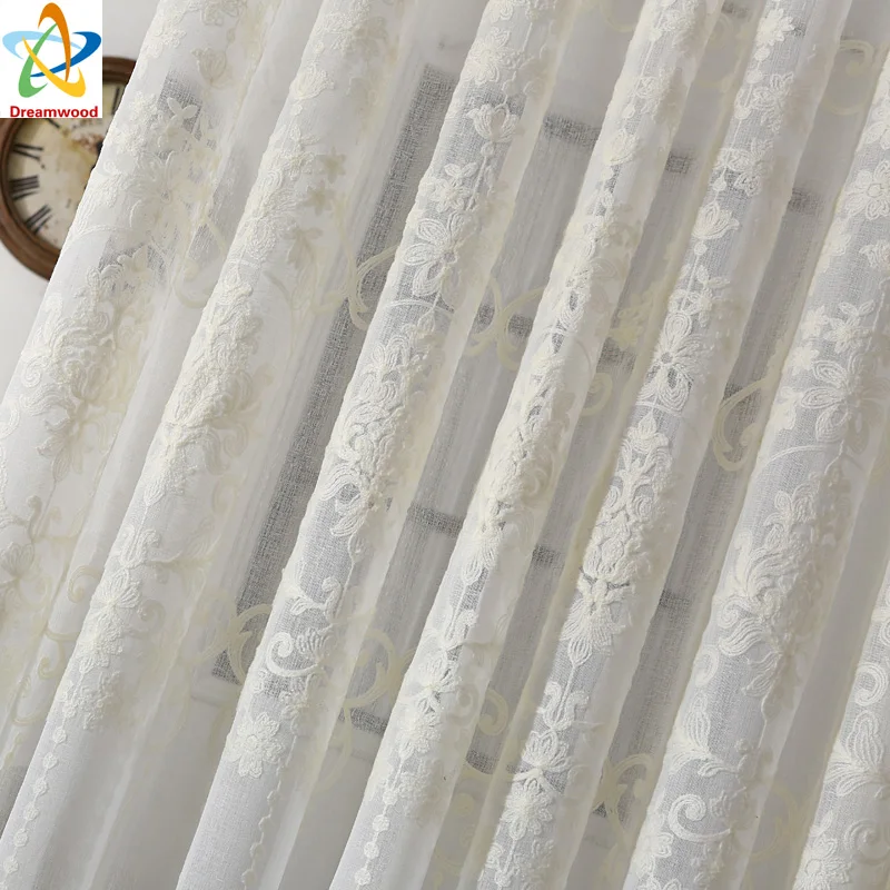 

Dreamwood High Quality European Style Embroidery Polyester White Voile Curtain For Living Room Modern Simple Window Sheer/Tulle