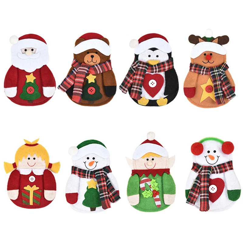 Christmas Elder Snowman Elk Doll Knife And Fork Cutlery Set Cloth Art Knife And Fork Set Decoration For XMAS Dining Table