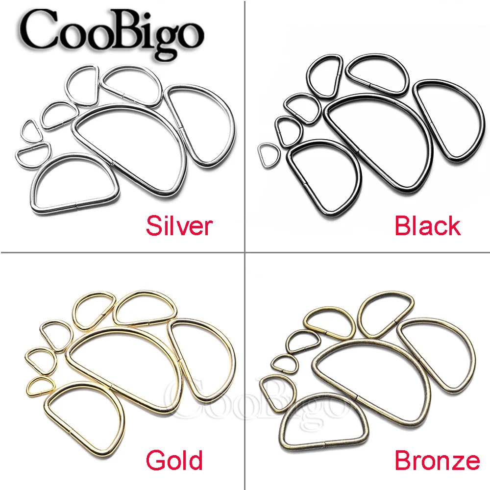 100pcs Metal D Rings Half Circle Ring Buckle Hardware for Shoulder Bag Purse Backpack Belt Accessories 10mm-50mm