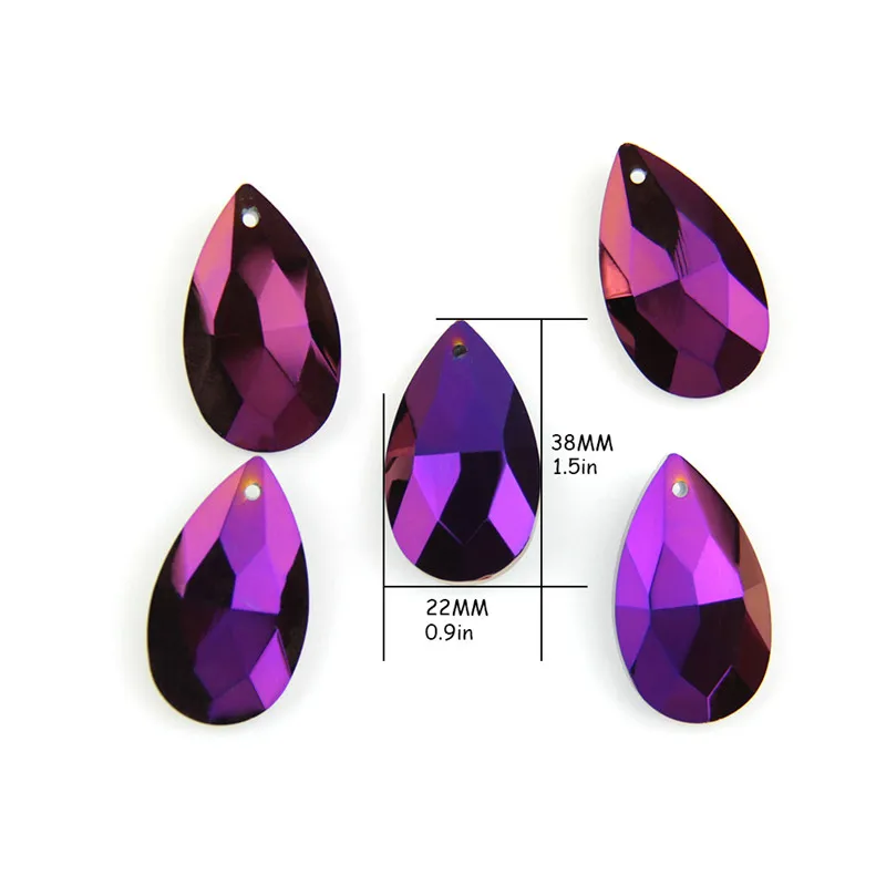 Coating Purple Color 10 Pieces 38mm Crystal Teardrop Prism Feng Shui Glass Parts Hanging Drop Pendant Lighting Accessories